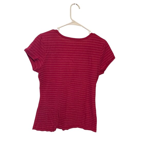 Vintage Y2k Maurices Womens Size Large Short Sleeve Cap Striped Dk Pink VNeck Sh - Picture 4 of 5